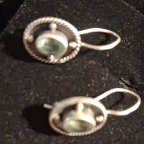 Aqua Green Oval Sterling Silver 925 Drop Earrings. - Picture 4 of 5